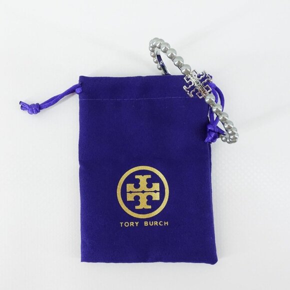 Tory Burch Logo Pearl Cuff Bangle Silver OS - Picture 3 of 14